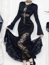 Hooded Lace Cross Hollow Maxi Dress