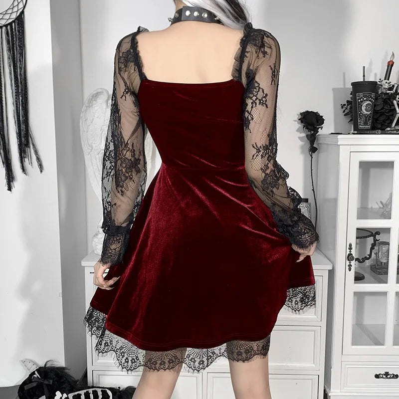 Solid Lace V-Neck Mini Dress