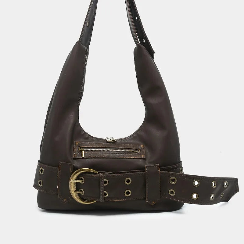 Vintage Y2K Gothic Aged Leather Fashion New Luxury Designer Bag Coffee / 37X19X7Cm Halloween