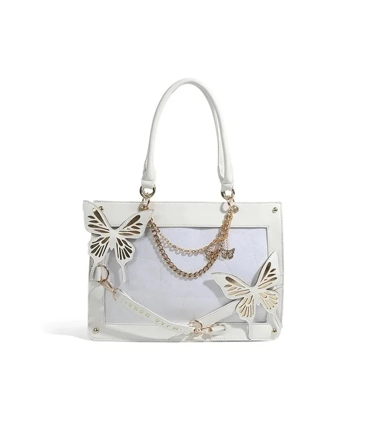 Y2K Labyrinth Butterfly Spider Web Chain Diy Transparent Lolita Gothic Bag White Gold Halloween