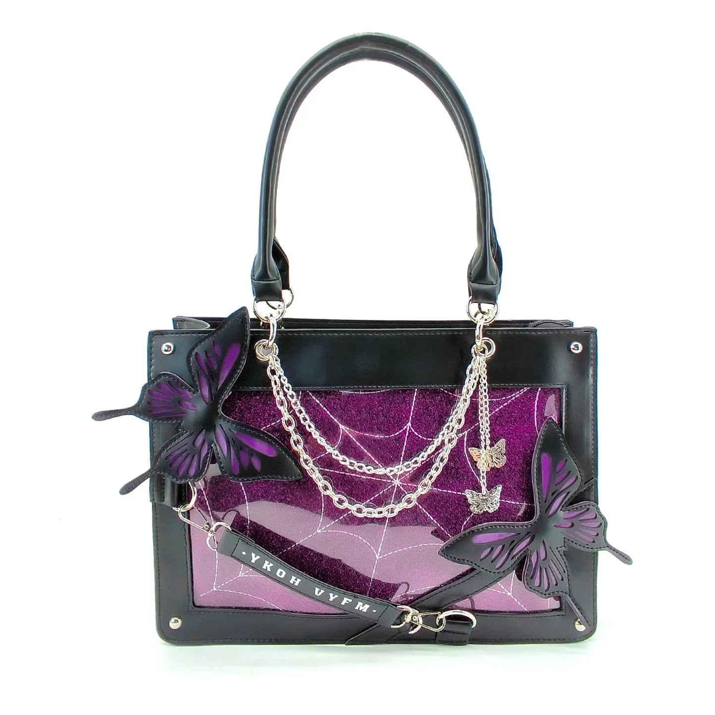 Y2K Labyrinth Butterfly Spider Web Chain Diy Transparent Lolita Gothic Bag Black Purple Halloween