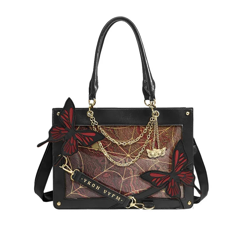 Y2K Labyrinth Butterfly Spider Web Chain Diy Transparent Lolita Gothic Bag Blood Red Halloween
