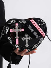 Y2K Coffin Shape Trendy Gothic Punk Cross Pattern Colorful Mini Pu Bag Black Halloween