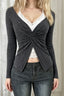 Striped Twist Front Lace Cardigans