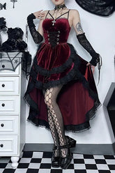 Dark Gothic Lace Strap Swallow Tail Corset Midi Dress