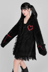 Gothic Y2K Black Red Cross Cardigan Sweater