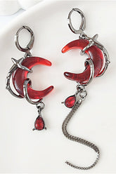Red Zircon Crescent Tassel Earrings