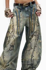 Trendy Hole Patched Denim Pants