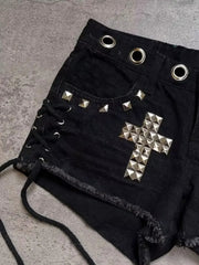 EMO Black Streetwear High Waist Shorts