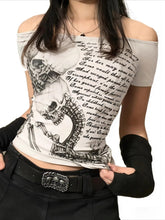 Y2K Gothic Off Shoulder Skull Print Crop Top