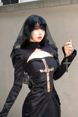 Gothic Lace Veil Cross Maxi Dress