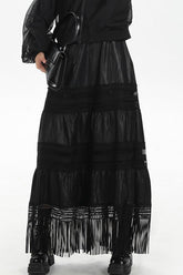 Tassel PU Leather Punk A-Line Slim Skirt