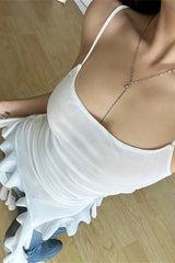 Gradient Ruffle Tassel Sling Sweet Retro Sexy Mini Dress