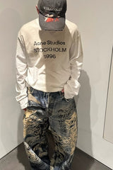 Vintage Irregular Graffiti Straight Pants