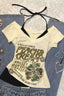 Y2K Vintage Printed Halter V Neck T Shirt
