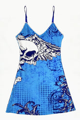 Y2K Sexy Blue Skull Mini Dress