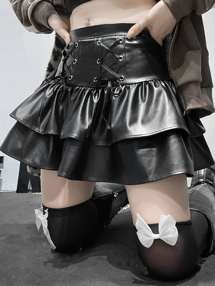 Gothic PU Pleated Leather Skirt