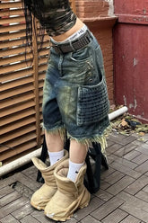 Y2K Loose Straight Tube Denim Shorts