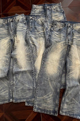 Embroidered Slouchy Straight Denim Trousers