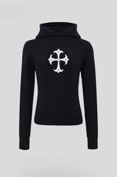 Gothic Hooded Cross Embroidered Knit Top