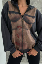 Graphic Print Zipper Hoodie