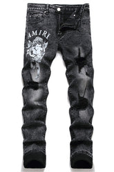 Punk Ripped Star Embroidered Denim Pants