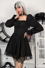 Lace Puff Sleeve Bandage Bodycon Mini Dress