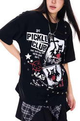 Edgy Gothic Print Loose Fit Student T-shirt