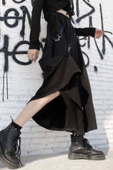 Dark Japanese Street Buckle Midi A-Line Skirt
