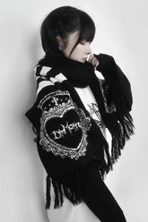 Gothic Subculture Faux Mink Cashmere Black Cross Stripe Warm Scarf