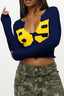 Number Print Long Sleeve Crop Tops