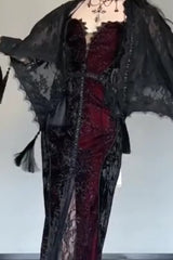 Dark Y2k Lace 2-Piece Shawl Cardigan Bandeau Maxi Dress