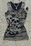Grey Skull Letter Allover Printed Crew Neck Tank Top