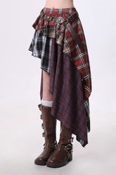 Vintage Punk Irregular Plaid Skirt