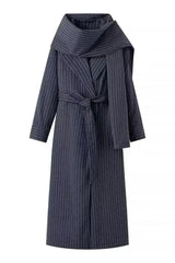 Vintage Striped Long Trench Coat