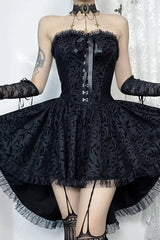 Dark Lace Patchwork High Waist Bandage Corset Gothic Mini Dress