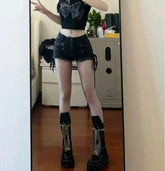 Black Raw Edge Zipper Short