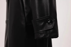 Long Black Soft Leather Long Coat