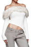 Fluffy Trim Asymmetric Hem Crop Tops