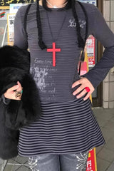 Y2k Punk Striped Long Sleeve Knit Top