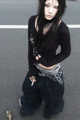 Tattoo Print Irregular Gothic Knit Top