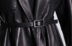 Skirted Maxi Length Leather Long Coat