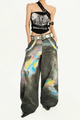 Cyber Punk Tie Dye Wide Leg Denim Pants