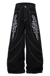 Badass Totem Wing Embroidered Baggy Denim Pants