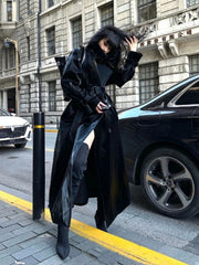 Long Belted Patent Leather Long Coat