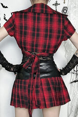 Harajuku Grunge Red Plaid Short Sleeve Crop T-shirt