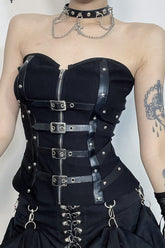 Gothic Patchwork Buckle Strap Corset