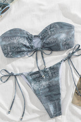 Imitation Denim Pattern One-Piece Swimwear