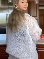 Y2K Pentagram Hollow Out Crochet Long Sleeve Sweater