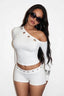 Eyelet Trim Asymmetric Shorts Sets